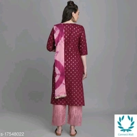 Women Cotton Straight Printed Long Kurti With Palazzos - M, Maroon, Cotton, Kuti With Dupatta And Palazzo, Pack of :1